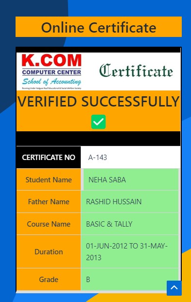 k.com-computer-center-amroha-verify-certificate-Result